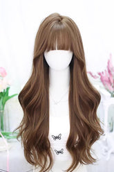 Süße Lolita Luft Pony Lange Lockige Perücke 4 Farben